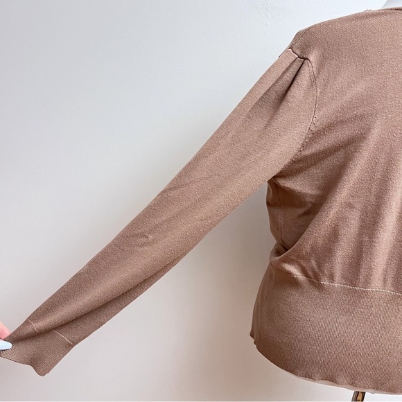 Massini Brown Surplice Plunge Wrap Long Sleeve Knit Sweater Large - Picture 6 of 8